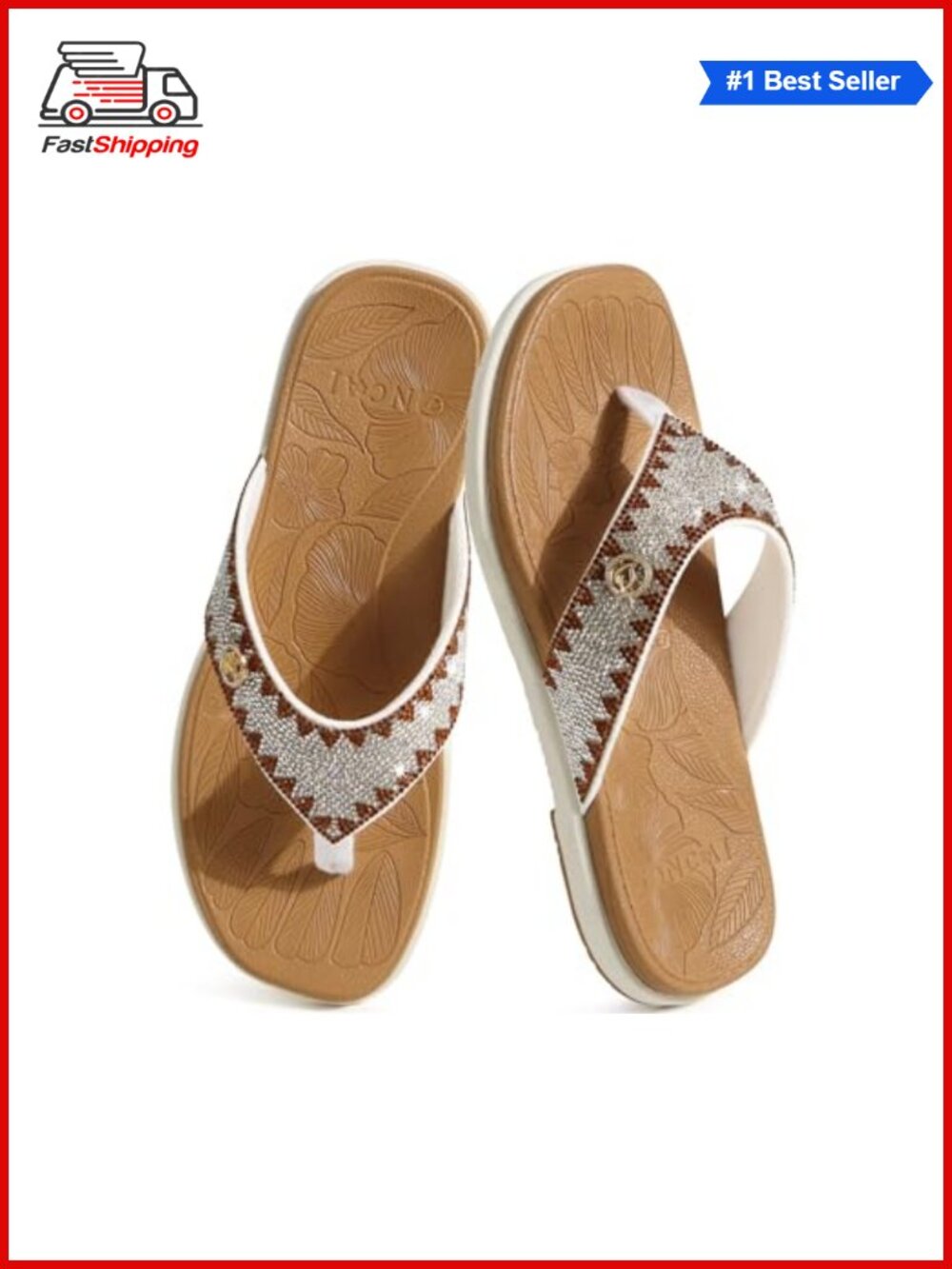 Rhinestone Studded Flat Flip Flops Non-Slip Rubber Sole Summer Sandals